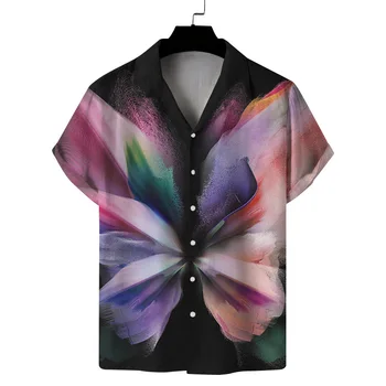 Pop Optical Illusion Рубашки для мужчин Одежда Гавайские пляжные рубашки с 3D-принтом Шорт Рукав y2k Топы Винтажная одежда Лацкан Блузка