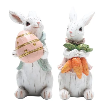 Смола Прекрасный кролик с морковным яйцом Стол Oranmentsn Bunny 2024 Счастливый Пасха Домашние поделки Детская комната Декоративный подарок