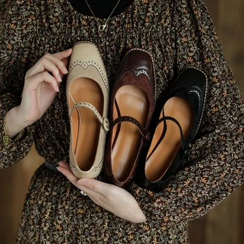 Женские туфли-лодочки из натуральной кожи длиной 22-25 см Обувь-броги Обувь из воловьей кожи + овечьей замши Обувь Мэри Джейн Толстый каблук 3 цвета в наличии