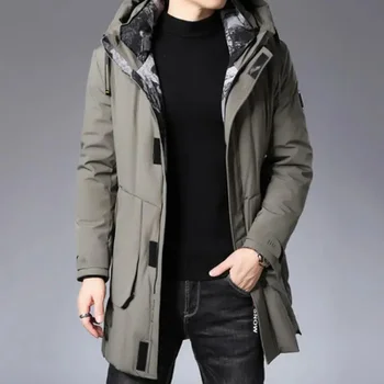 Зимнее пуховое длинное пальто с капюшоном толстое пальто Мужчины Теплая модная одежда 2024 Куртка Харадзюку Японский стиль