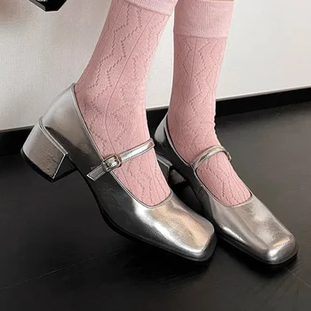 Высокие каблуки Marie Janes Обувь Женская летняя модная обувь 2024 Квадратный носок Коренастые туфли Трендовое платье Элегантные туфли-лодочки Zapatillas Mujer