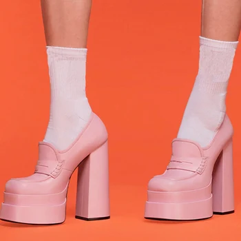 Новые туфли с квадратным носком Женская обувь на платформе Женщины на высоких каблуках Водонепроницаемые каблуки Мокасины Модная обувь для вечеринок Леди Сексуальное платье Обувь