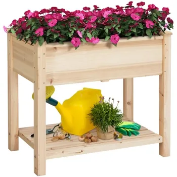 SmileMart 2-уровневая деревянная приподнятая садовая клумба для уличной мебели для цветов и овощей