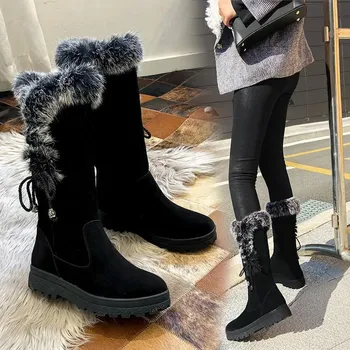  Зимние новые женские зимние сапоги 2023 года Новая мода Keep Warm Plus Velvet Knee High Boots для женщин Повседневная обувь на платформе с массивным каблуком