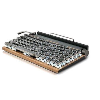 Ретро Клавиатура Пишущей машинки Беспроводная Bluetooth-клавиатура USB Механические колпачки клавиш Punk для настольного ПК / ноутбука / телефона-Цвет дерева