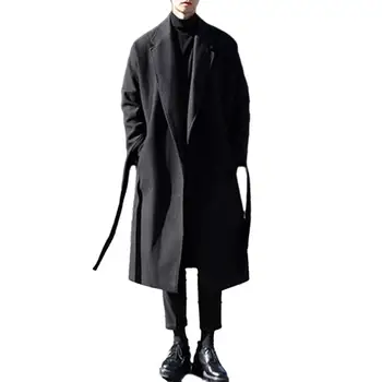  Пальто с воротником для костюма Пальто из полиэстера для мужчин Стильное мужское свободное повседневное длинное пальто Модное осенне-зимнее пальто для офиса вне службы