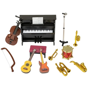 Кукольный миниатюрный набор музыкальных инструментов 12 шт. Мини кукольный домик Модель музыкального инструмента Аксессуары для украшения кукольного домика