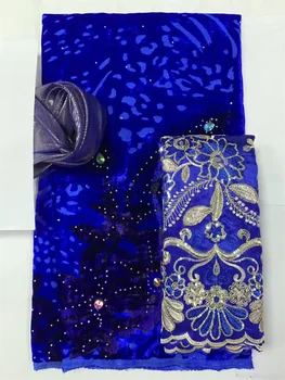 нигерийская кружевная ткань, бархатный шелк, выжженный шелковый материал, шарф, жоржская кружевная ткань для платья, 2 + 3.65 + 2 ярда, 3шт