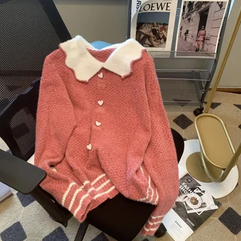  и осень зима 2023 новый шерстяной вязаный утолщенный теплый детский воротник пуговицы пуловер женский свитер с длинным рукавом