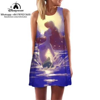 2023 Летний пляжный клуб Ариэль Русалка Мультфильм Disney Collection 3D-печатное платье без рукавов Уличная одежда Бохо Женское платье с вырезом