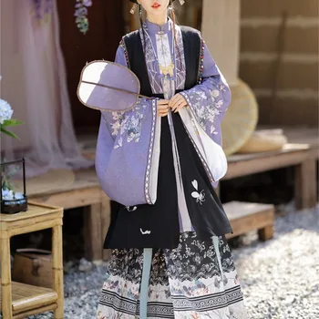 Оригинальное платье Ханьфу из династии Мин Женская фея Элегантная юбка в древнем китайском стиле Одежда для лица лошади Бицзя Ханьфу Осенний костюм