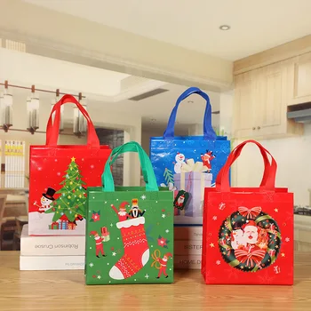 Рождественская елка Санта-Клаус Нетканая сумка-шопер Экологически чистая многоразовая сумка для покупок Портативная складная сумка Сумки для хранения продуктов