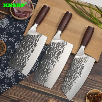 XHARP Китайский кухонный нож Нож для разделки Нож для нарезки Кованое лезвие Деревянная ручка 50Cr15mov Стальные ножи-тесаки Кухонные инструменты