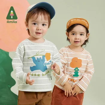 Amila Футболка для мальчика и девочки Осень 2023 Новая многоуровневая детская одежда со стереоскопической печатью Теплые и дышащие детские топы