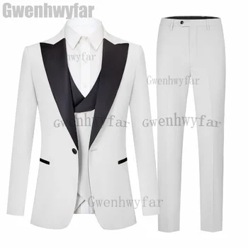 Gwenhwyfar Custom Мужской свадебный костюм Slim Fit 3 шт. Роскошный мужской костюм Полный деловой костюм Костюм Homme (Куртка + Брюки + Жилет)