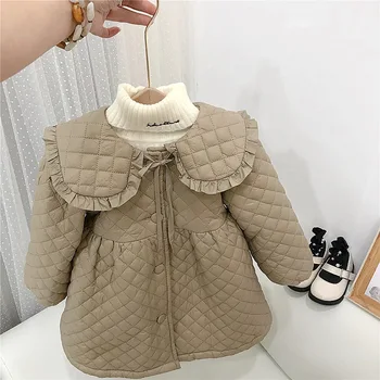 Хлопчатобумажная куртка для девочек Зимняя детская хлопковая куртка 2023 года Корейская версия плюшевая и утолщенная детская хлопковая куртка кофейного цвета