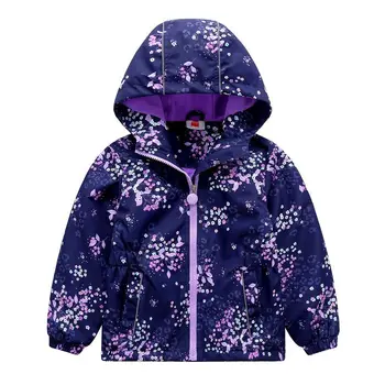 Детская верхняя одежда Куртки для девочек Фиолетовый цветок Мода Детские пальто Двухъярусные ветровки из полярного флиса Водонепроницаемая одежда