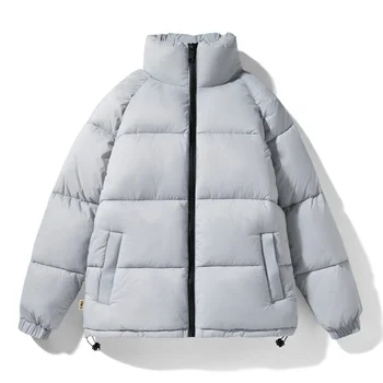 2023 Осенне-зимнее мужское пальто Свободное повседневное теплое хлопковое пальто Мужское молодежное топ Простая стоячая шея Ветрозащитная хлебная одежда