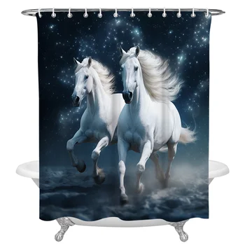 Лошадь Звездное небо Облака Занавески для душа Водонепроницаемые занавески для ванны Домашний декор Современный роскошный занавес для ванной комнаты